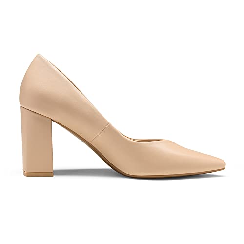 Women’s High Chunky Closed Toe Block Heels Pointed Toe Wedding Party Elegant Slip On Pumps Shoes