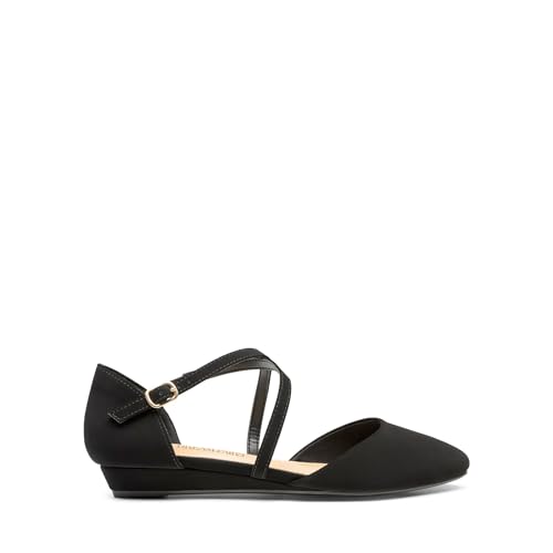 Pointed Toe Low Wedge Heeled Ankle Strap Flats Shoes for Women Dressy Comfortable, Casual Slip-on Dress Shoes for Business