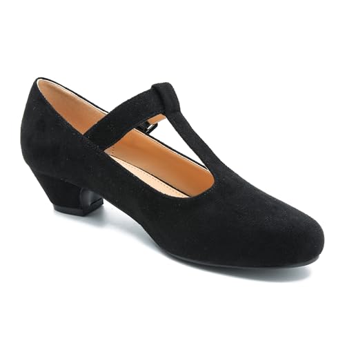 Women's T-Strap Mary Jane Pumps Low Chunky Heel Wedding Dress Shoes
