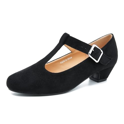 Women's T-Strap Mary Jane Pumps Low Chunky Heel Wedding Dress Shoes