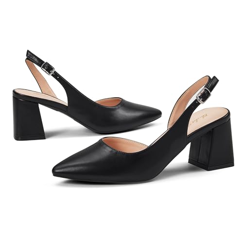 Women's Pumps Slingback 2 Inches Block Chunky Heels with Closed Pointed Toe Thick Low Pumps Wedding Party Prom Dating Casual