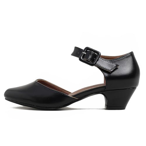 Women's Closed Toe Low Chunky Heel Pumps Ankle Strap Dress Shoes for Work Wedding Party Dance