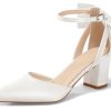 Womens Chunky Heels Low Heel Ankle Strap D'Orsay Pumps Closed Pointed Toe Wedding Bridal Shoes