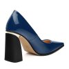 Womens High Heels,Patent Closed Square Toe Slip on Chunky Block Pumps,Elegant Heels,Daily Wedding Party Dress Shoes 3.5IN