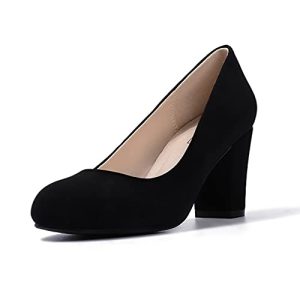 Women's Sherry Dress Low Block Chunky Heels Pumps Closed Round Toe Shoes for Wedding Office Evening