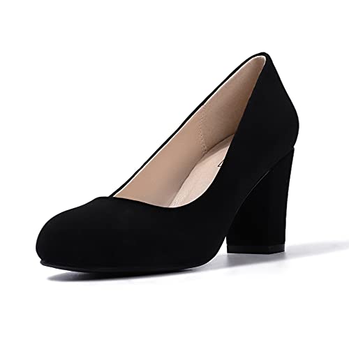 Women's Sherry Dress Low Block Chunky Heels Pumps Closed Round Toe Shoes for Wedding Office Evening
