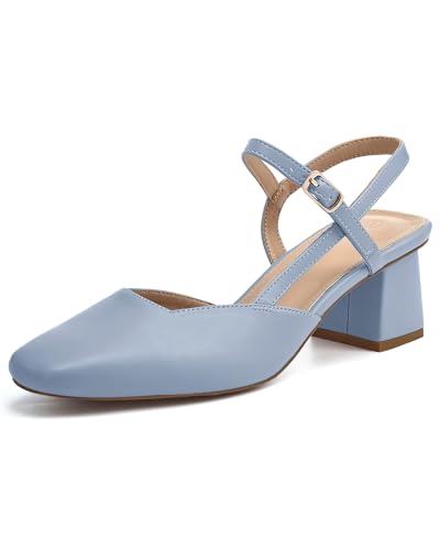 Women's Slingback Chunky Low Heels Closed Square Toe Heel Wedding Party Dress Pumps Shoes
