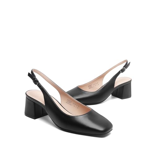 Women's Low Chunky Heels Slingback Square Toe Block Dress Shoes Closed Toe Comfortable Wedding Work Pumps