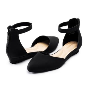 Women Flat Shoes with Ankle Strap, Low Wedge Heel Flats for Women, Comfortable Pointed Toe Dress Shoes for Work Business Wedding