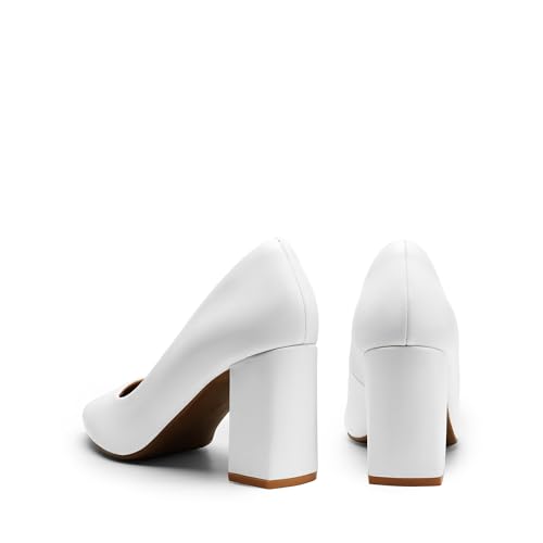 Women's High Chunky Pointed Closed Toe Block Heels Wedding Classic Slip On Dress Pumps Shoes