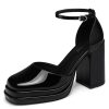 Women Chunky High Heels: Comfortable Ankle Strap Platform Pumps, Dress Wedding Shoes Party Bridal Graduation Pumps Black White