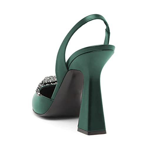 Women Pretty Elegant Slip on Pointed Toe Slingback Sandals D'Orsay Pumps Butterfly Crystal Rhinestones Chunky High Heel Slide