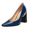 Womens High Heels,Patent Closed Square Toe Slip on Chunky Block Pumps,Elegant Heels,Daily Wedding Party Dress Shoes 3.5IN
