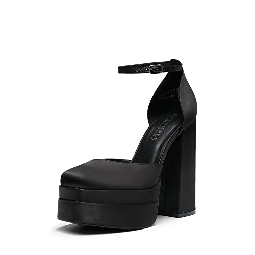 Women’s High Chunky Platform Closed Toe Block Heels Square Toe Ankle Strap Dress Wedding Party Pumps Shoes Aurelia