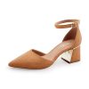 Womens Pointed Toe Pumps Shoes Ankle Strap Chunky Low Heels Metal Lined Sandals Designed for Women