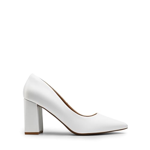 Women's High Chunky Pointed Closed Toe Block Heels Wedding Classic Slip On Dress Pumps Shoes