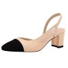 Slingback Heels for Women，Round Toe Chunky Heeled Pumps Ankle Strap Fashion Splicing Dress Shoes
