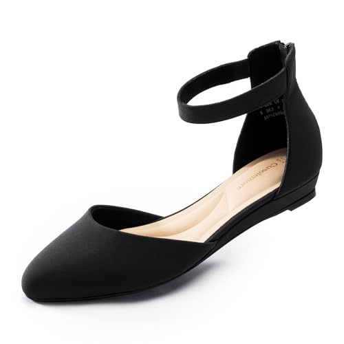 Women Flat Shoes with Ankle Strap, Low Wedge Heel Flats for Women, Comfortable Pointed Toe Dress Shoes for Work Business Wedding