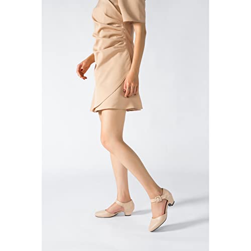 Women's Ankle Strap Closed Toe Low Chunky Heel Dress Work Pumps