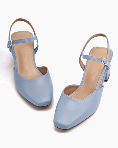 Women's Slingback Chunky Low Heels Closed Square Toe Heel Wedding Party Dress Pumps Shoes