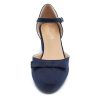 Women's Chunky Heels Pumps Bow Closed Toe Ankle Strap Pumps Low Block Heel Elegant Wedding Party Dress Shoes