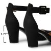 Heels for Women, Low Heel Closed Round Toe Chunky Block Nude Heels Adjustable Ankle Strap Comfy Pumps Shoes Black Heels for