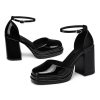 Women Chunky High Heels: Comfortable Ankle Strap Platform Pumps, Dress Wedding Shoes Party Bridal Graduation Pumps Black White