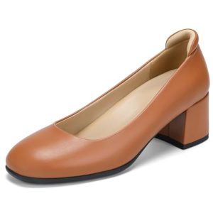 Arch Support Heels for Women Comfortable Pumps Closed Round Toe Dress Shoes 2.2-Inch Low Heels Office Work Flight Attendant