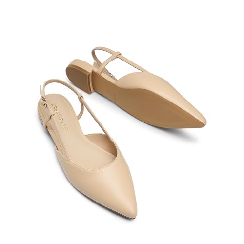 Slingback Flats for Women, Pointed-Toe Elegant Women's Ballet Flats with Buckle Strap, Classic Low Heel Dress Shoes for Casual