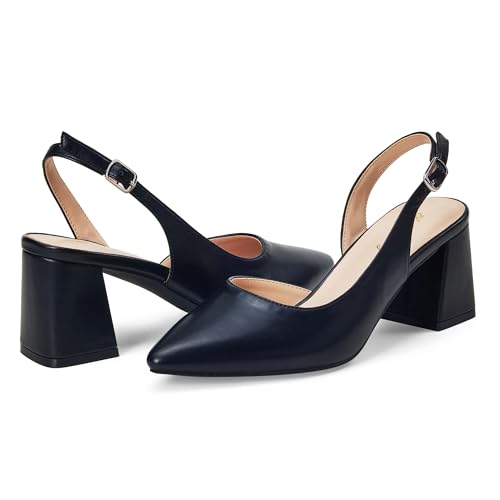Women's Pumps Slingback 2 Inches Block Chunky Heels with Closed Pointed Toe Thick Low Pumps Wedding Party Prom Dating Casual