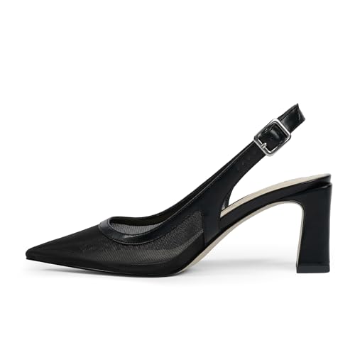 Womens Pumps Pointed Closed Toe Chunky Heel Slingback Heels for Women