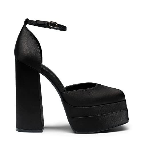 Women’s High Chunky Platform Closed Toe Block Heels Square Toe Ankle Strap Dress Wedding Party Pumps Shoes Aurelia