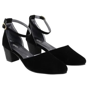 Women’s Black High Heel Ankle Strap Closed Toe Chunky Pumps – Stylish & Comfortable Heels for Office, Party, and Evening Wear