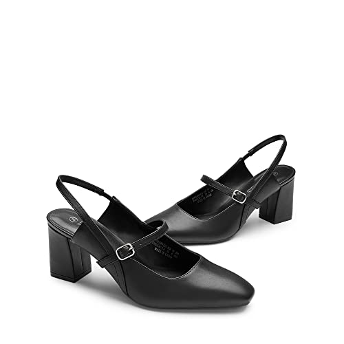 Women's Closed Toe Chunky High Heels Mary Jane Block Square Toe Slingback Strappy Dress Work Pumps Shoes