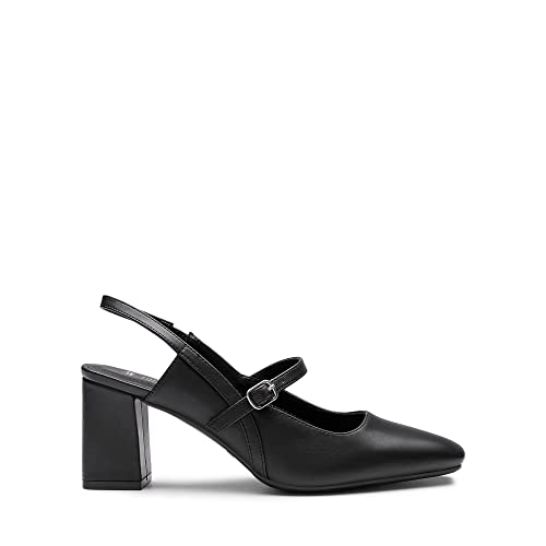 Women's Closed Toe Chunky High Heels Mary Jane Block Square Toe Slingback Strappy Dress Work Pumps Shoes