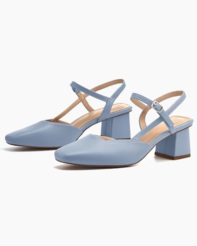 Women's Slingback Chunky Low Heels Closed Square Toe Heel Wedding Party Dress Pumps Shoes
