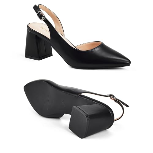 Women's Pumps Slingback 2 Inches Block Chunky Heels with Closed Pointed Toe Thick Low Pumps Wedding Party Prom Dating Casual