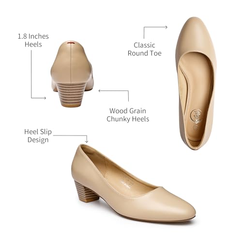 Low Black Nude Blue Red Heels for Women Closed Round Toe Chunky Block 1.8 Inch Women's Heels Pumps Comfortable Dressy Work