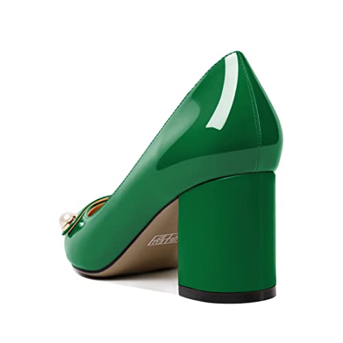 Women's Chunky Block Heel Pumps Pointed Toe Slip On Chunky Mid Heels Ladies Work Office Dress Shoes 2.5 Inches