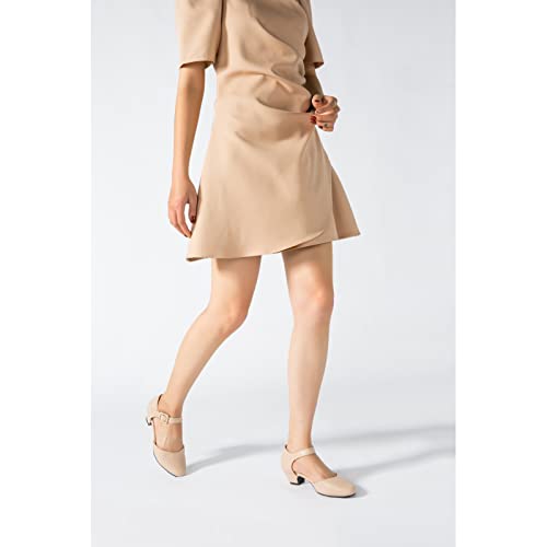 Women's Ankle Strap Closed Toe Low Chunky Heel Dress Work Pumps