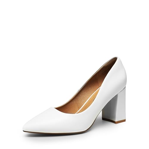 Women's High Chunky Pointed Closed Toe Block Heels Wedding Classic Slip On Dress Pumps Shoes
