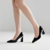 Womens High Heels,Patent Closed Square Toe Slip on Chunky Block Pumps,Elegant Heels,Daily Wedding Party Dress Shoes 3.5IN