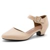 Women's Ankle Strap Closed Toe Low Chunky Heel Dress Work Pumps