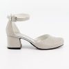 Flower Girls Communion Low Block Dress Cream and Gold Shoes Chunky Heels Closed Round Toe Ankle Strap Pump, Size US Little Kid