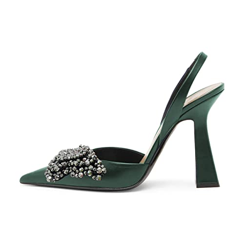 Women Pretty Elegant Slip on Pointed Toe Slingback Sandals D'Orsay Pumps Butterfly Crystal Rhinestones Chunky High Heel Slide