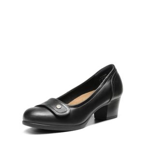 Women's Chunky Comfortable Closed Toe Low Block Heels Work Round Toe Dress Wedding Adjustable Slip On Pumps Shoes