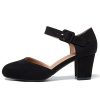 Women's Ankle Strap Pumps Closed Round Toe Buckle Low Chunky Block Heel D'Orsay Sandals Comfortable Dress Wedding Party Office