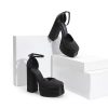 Women’s High Chunky Platform Closed Toe Block Heels Square Toe Ankle Strap Dress Wedding Party Pumps Shoes Aurelia