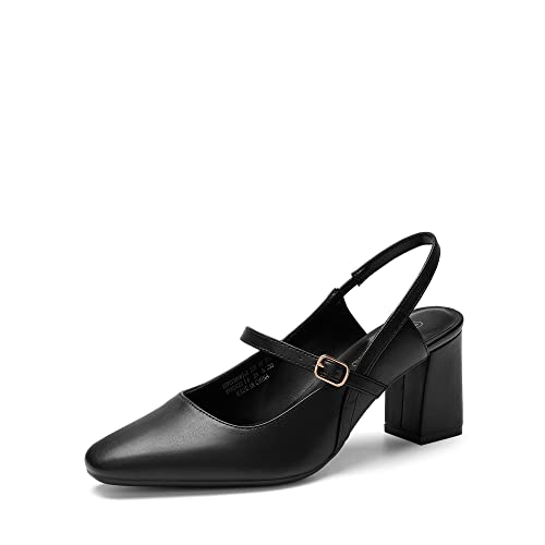 Women's Closed Toe Chunky High Heels Mary Jane Block Square Toe Slingback Strappy Dress Work Pumps Shoes