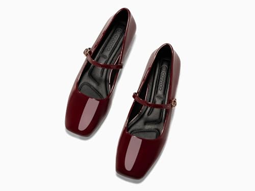Women's Mary Jane Flats Closed Square Toe Ballet Flat Dressy Comfortable Slip on Shoes